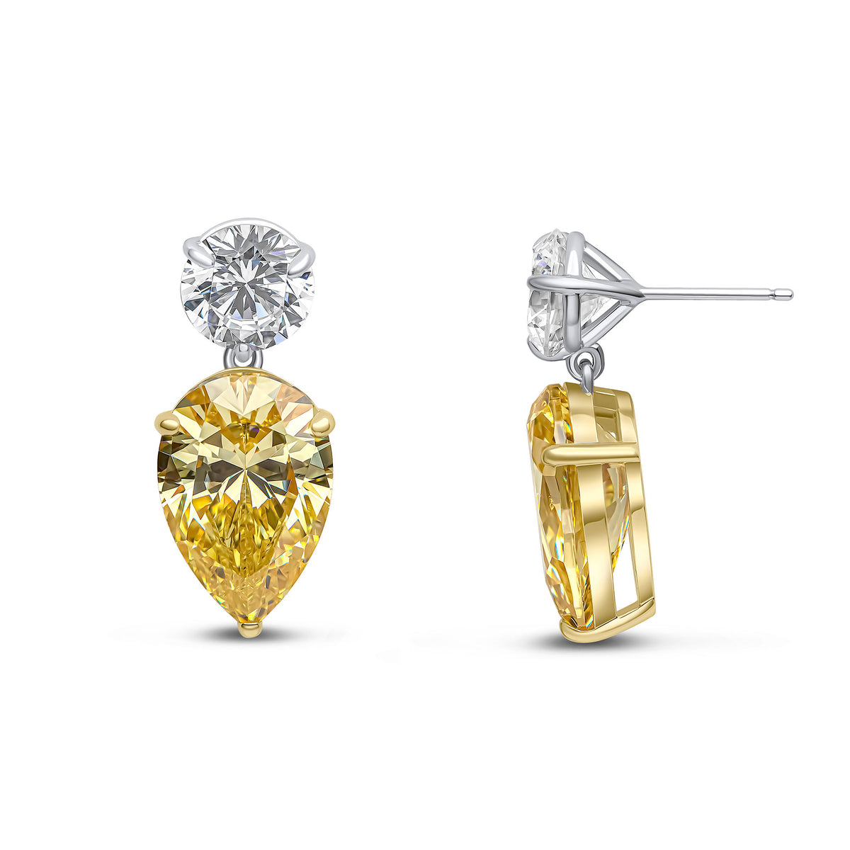 Upside Down Diamond Drop Earrings in Yellow Gold